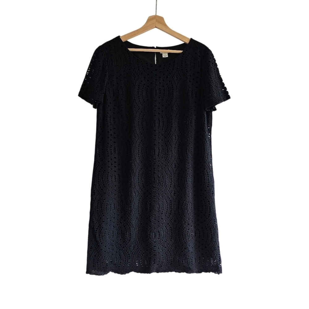 J.Crew Black Eyelet Lace Overlay Shift Dress, Business Casual, Size Medium